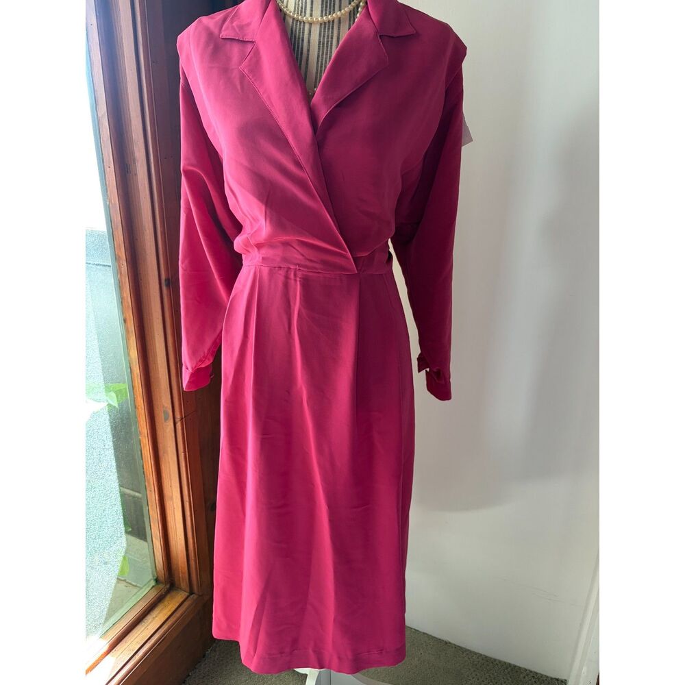True Vintage Rare Size 80s Faux Wrap Retro Corporate Modest Secretary Midi Dress